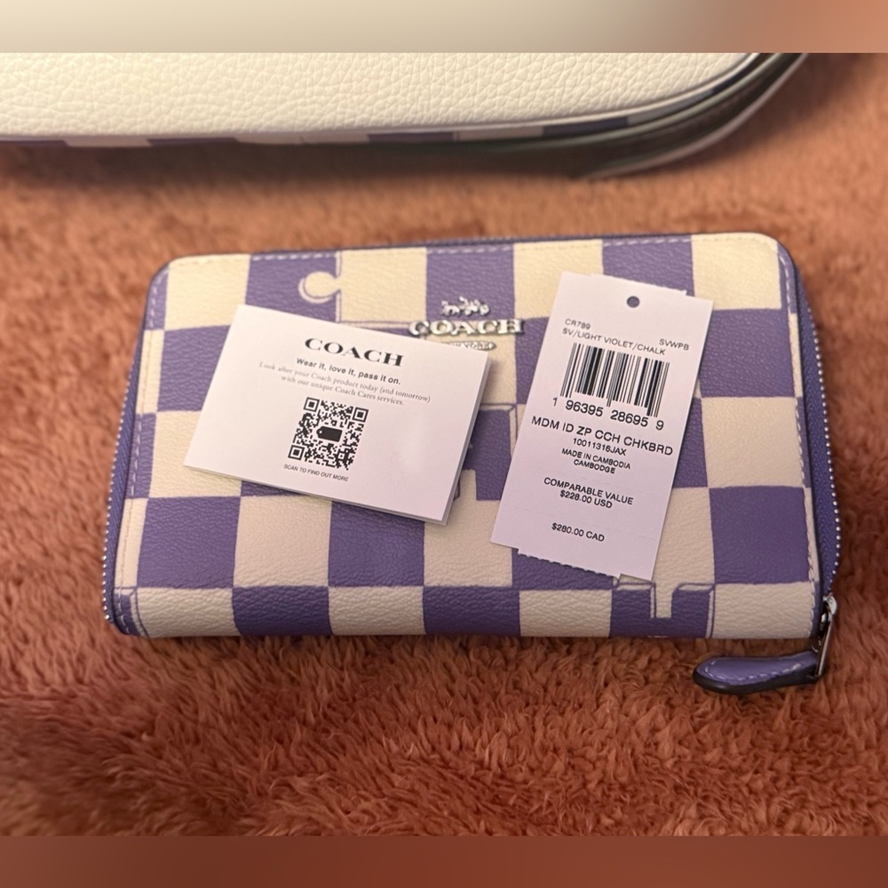 Coach Checkered Zip Wallet in Lavender and Chalk